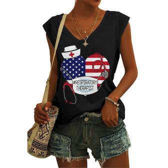 Respiratory Therapist Love America 4Th Of July For Nurse Dad Women's Vneck Tank Top - Seseable