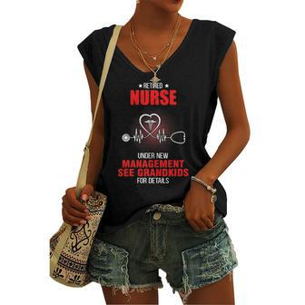 Retired Nurse Under New Management See Grandkids For Nurse Women's V-neck Tank Top | Mazezy