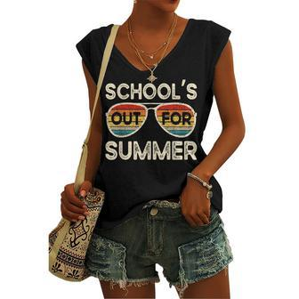 Retro Last Day Of School Schools Out For Summer Teacher Women's V-neck Tank Top | Mazezy