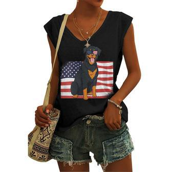 Womens Rottie Dad & Mom American Flag 4Th Of July Usa Rottweiler Women's Vneck Tank Top - Seseable