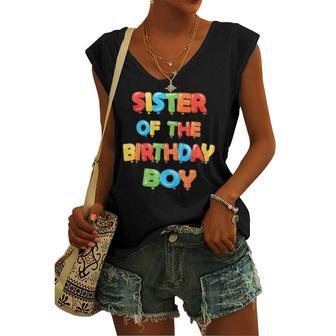 Sister Of The Birthday Boy Balloon Boys Party Women's V-neck Tank Top | Mazezy