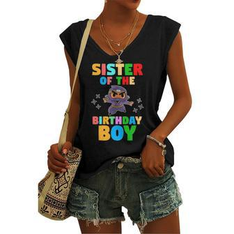 Sister Of The Birthday Boy Ninja Women's V-neck Tank Top | Mazezy