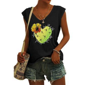 Southwest Cactus Heart Cowgirl Country Life Women's V-neck Tank Top | Mazezy