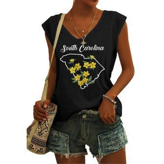 State Of Rhode Island Flower Yellow Jessamine Women's V-neck Tank Top | Mazezy