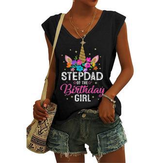 Stepdad Of The Birthday Girl Mother Unicorn Birthday Women's Vneck Tank Top - Seseable