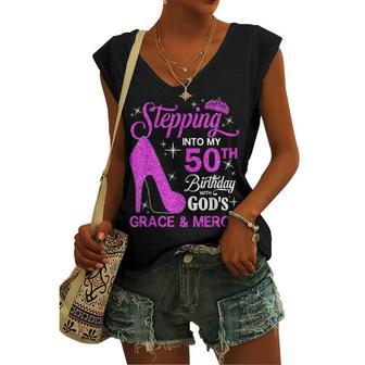 Stepping Into My 50Th Birthday With Gods Grace And Mercy Women's Vneck Tank Top - Seseable
