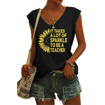 It Takes A Lot Of Sparkle To Be A Teacher Sunflower Women's V-neck Tank Top | Mazezy