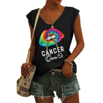 Tie Dye Cancer Queen Lips Zodiac July June Queens Women's V-neck Tank Top | Mazezy