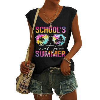 Tie Dye Last Day Of School Schools Out For Summer Teacher Women's V-neck Tank Top | Mazezy