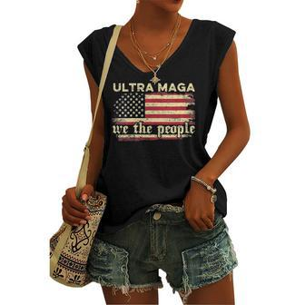 Ultra Maga Vintage American Flag Ultra-Maga Retro Women's V-neck Tank Top | Mazezy