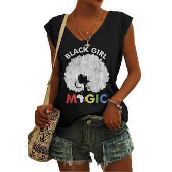 Vintage African Afro Black Girl Magic Pride Melanin Woman Women's V-neck Tank Top | Mazezy