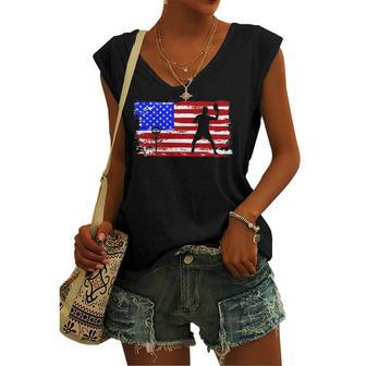 Vintage American Flag Disc Golf Youth Women's V-neck Tank Top | Mazezy