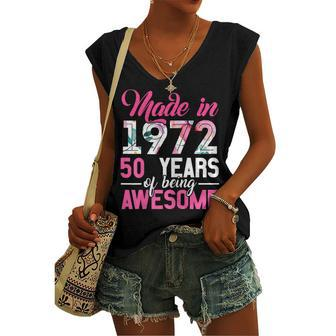 Womens Vintage Birthday Made In 1972 50 Year Of Being Awesome Women's Vneck Tank Top - Seseable