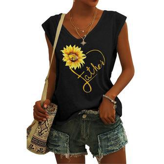 Vintage Father Sunflower Dad Daughter Apparel Women's V-neck Tank Top | Mazezy