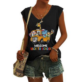 Welcome Back To School Zoo Animal Bus 477 Shirt Women's V-neck Casual Sleeveless Tank Top | Favorety CA