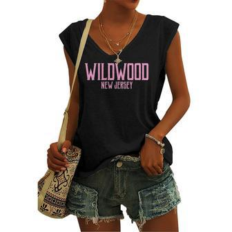Womens Wildwood New Jersey Nj Vintage Text Pink Print Women's V-neck Casual Sleeveless Tank Top