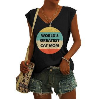 Worlds Greatest Cat Mom Vintage Retro Women's V-neck Tank Top | Mazezy
