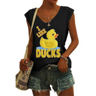 Yellow Rubber Duck Squeaker Duck I Like Ducks Women's V-neck Tank Top | Mazezy