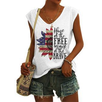 4Th Of July Sunflower Home Of The Free Because Of The Brave Women's Vneck Tank Top - Seseable