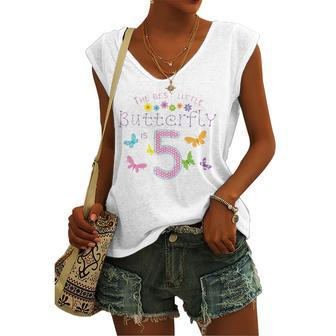 5Th Fifth Birthday Party Cake Little Butterfly Flower Fairy Women's V-neck Tank Top | Mazezy