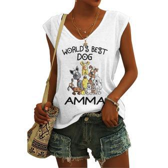 Amma Grandma Worlds Best Dog Amma Women's Vneck Tank Top - Seseable