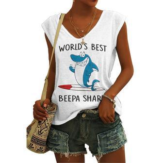 Beepa Grandpa Worlds Best Beepa Shark Women's Vneck Tank Top - Seseable