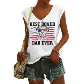 Womens Best Boxer Dad Ever Dog Patriotic 4Th Of July American Flag Women's Vneck Tank Top - Seseable