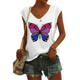 Butterfly With Colors Of The Bisexual Pride Flag Women's V-neck Tank Top | Mazezy