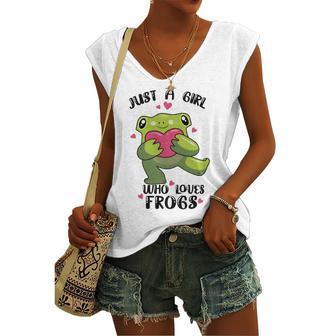 Cute Frog Just A Girl Who Loves Frogs Funny Frog Lover Gift For Girl Frog Lover Women's V-neck Casual Sleeveless Tank Top | Favorety UK