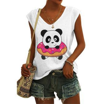 Cute Panda Bear Pandas Donut Sprinkles Women's V-neck Tank Top | Mazezy