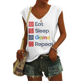 Eat Sleep Game Repeat Women's V-neck Casual Sleeveless Tank Top | Favorety DE