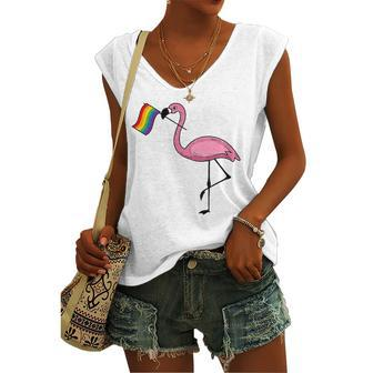 Flamingo Lgbt Flag Cool Gay Rights Supporters Women's V-neck Tank Top | Mazezy