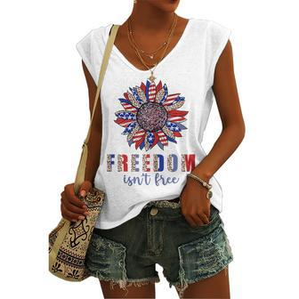 Freedom Isn’T Free Sunflower Memorial Day 4Th Of July Summer Women's Vneck Tank Top - Seseable