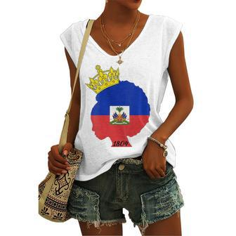 Haitian Afro Queen 1804 Haiti Flag Day Crown Women's V-neck Tank Top | Mazezy