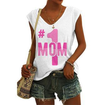 Hashtag Number One Mom Idea Mama Women's V-neck Tank Top | Mazezy