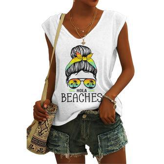 Hola Beaches Beach Vacation Summer For Women's V-neck Tank Top | Mazezy