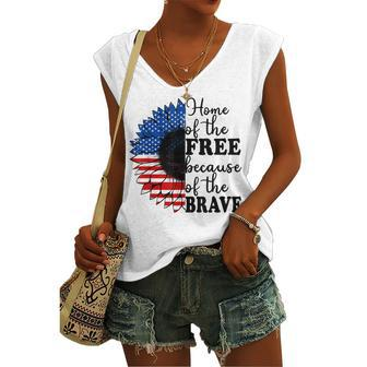 Home Of The Free Because Of The Brave Sunflower 4Th Of July Women's Vneck Tank Top - Seseable