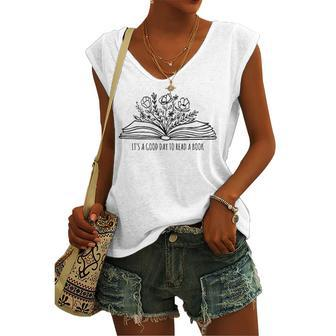 Its A Good Day To Read A Book And Flower Tee For Teacher Women's V-neck Tank Top | Mazezy