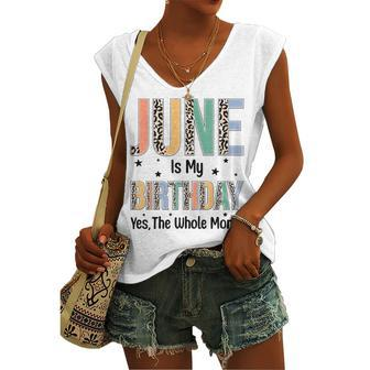 June Is My Birthday Yes The Whole Month Leopard June Bday Women's Vneck Tank Top - Seseable