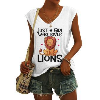 Just A Girl Who Loves Lions Cute Lion Animal Costume Lover Women's V-neck Tank Top | Mazezy