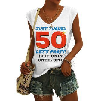 Just Turned 50 Party Until 9Pm 50Th Birthday Gag V2 Women's Vneck Tank Top - Seseable
