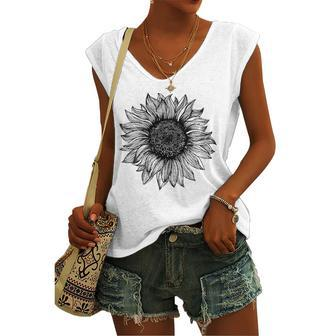 Be Kind Sunflower Minimalistic Flower Plant Artwork Women's V-neck Tank Top | Mazezy