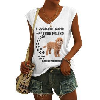 Mini Goldendoodle Quote Mom Doodle Dad Art Cute Groodle Dog Women's V-neck Tank Top | Mazezy