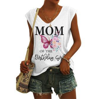 Mom 1St First Birthday Matching Family Butterfly Floral Women's Vneck Tank Top - Seseable