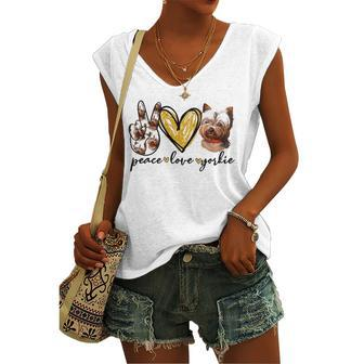 Peace Love Yorkie Dog Lovers Yorkshire Terrier Dad Mom Women's V-neck Tank Top | Mazezy