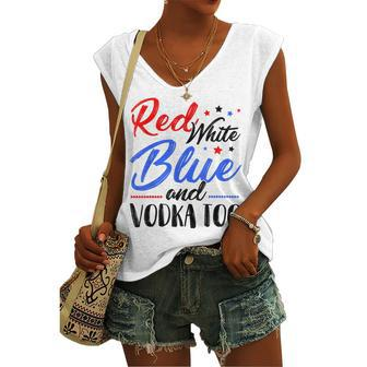 Red White Blue And Vodka Too Wine Drinking 4Th Of July Women's Vneck Tank Top - Seseable