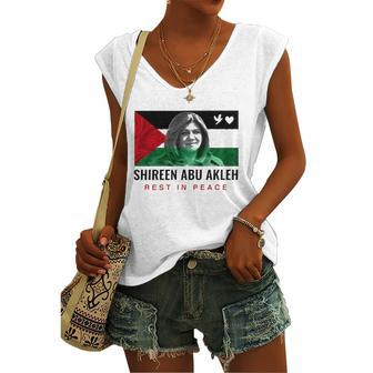 Rip Shireen Abu Akleh Palestine Palestinian Flag Women's V-neck Tank Top | Mazezy
