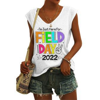 School Field Day Teacher Im Just Here For Field Day 2022 Peace Sign Women's V-neck Tank Top | Mazezy
