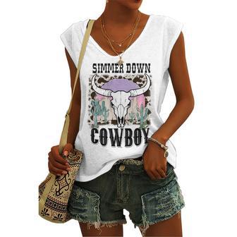 Simmer Down Cowboy Western Style Gift Women's V-neck Casual Sleeveless Tank Top | Favorety