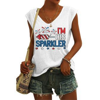 Mens Im His Sparkler 4Th Of July Matching Couples For Her Women's Vneck Tank Top - Seseable